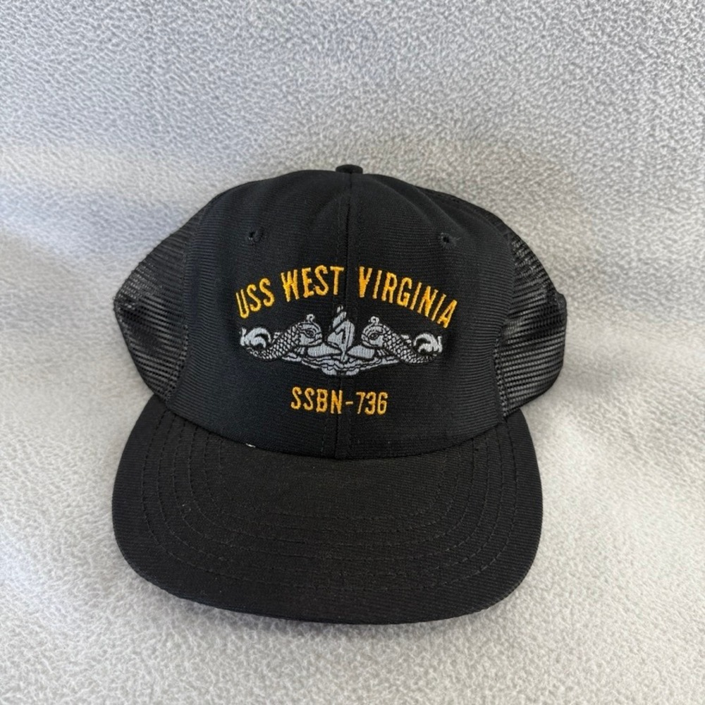 Vintage USS West Virginia Hat Adult Large Black SSBN-736 Delong Submarine USA